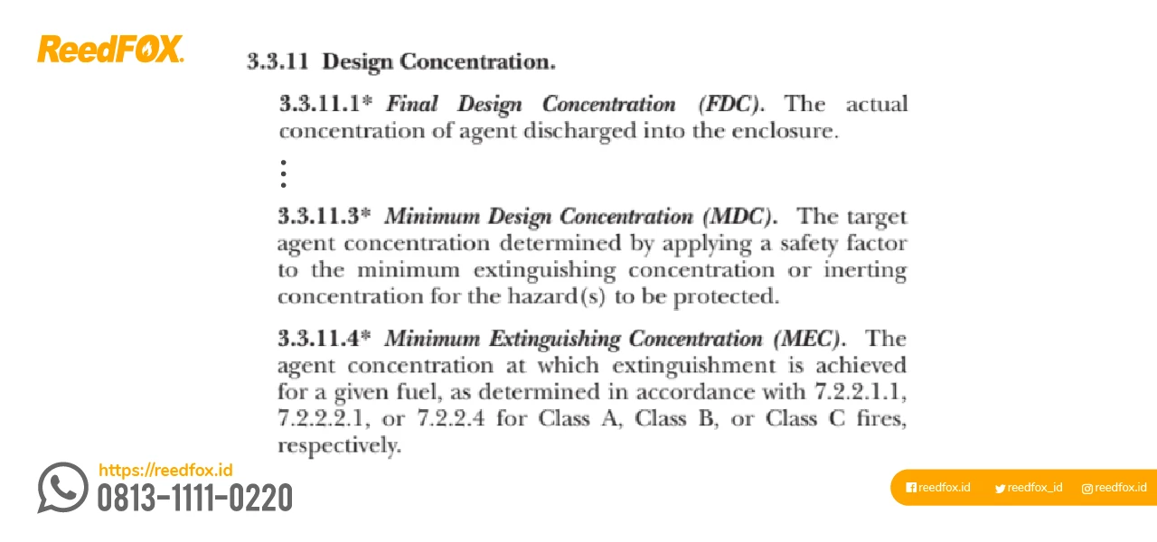 Pengertian perbedaan minimum extinguishing design dan minimum concentration design menurut NFPA 2001 edisi 2022 sebagai referensi cara menghitung FM200.