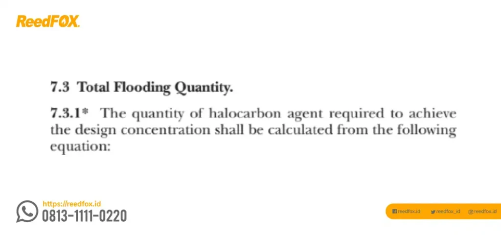 Penjelasan Total Flooding Quantity NFPA 2001, edisi 2022, Chapter 7, Clause 7.3.1 sebagai referensi cara menghitung FM200.