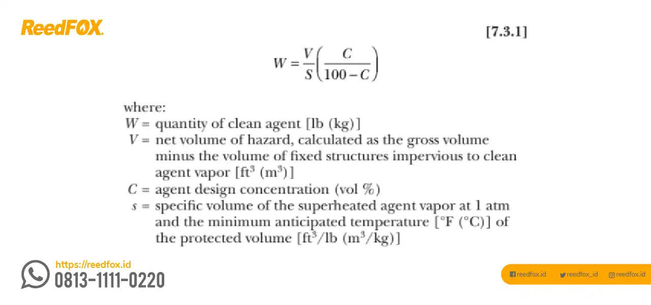 Equation formula rumus cara menghitung FM200 kutipan NFPA 2001 edisi 2022