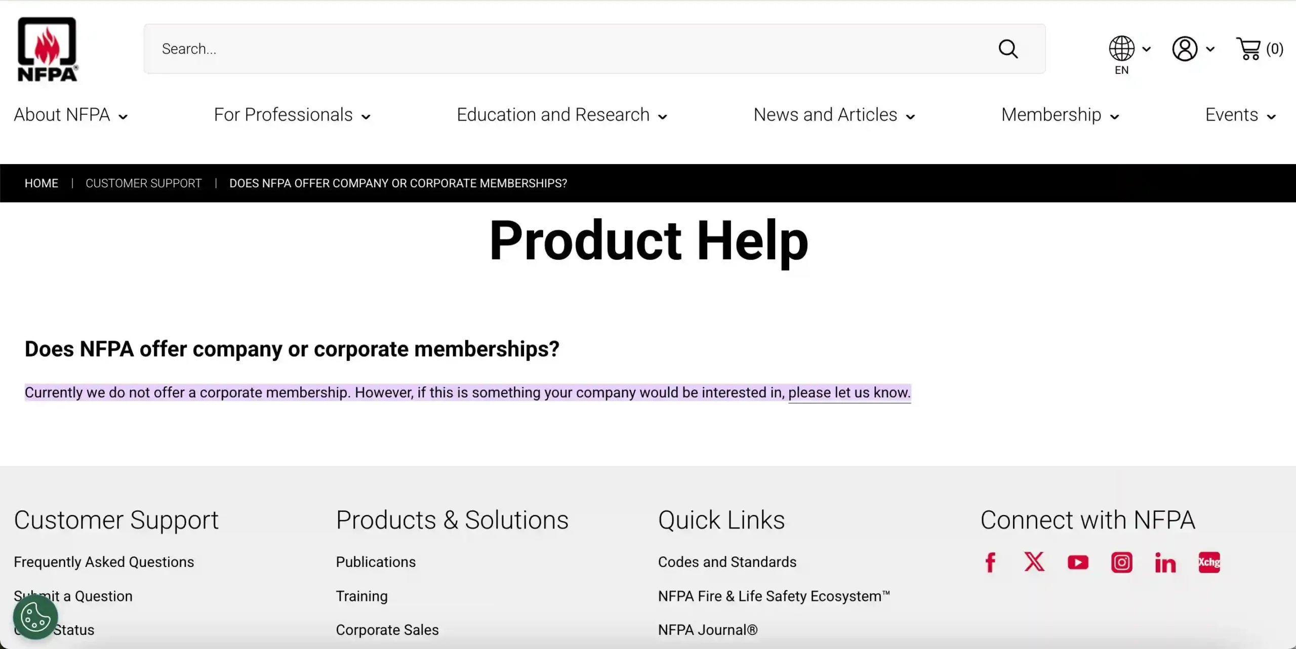 Pemberitahuan bahwa NFPA tidak menerbitkan sertifikat Membership NFPA atas nama perusahaan