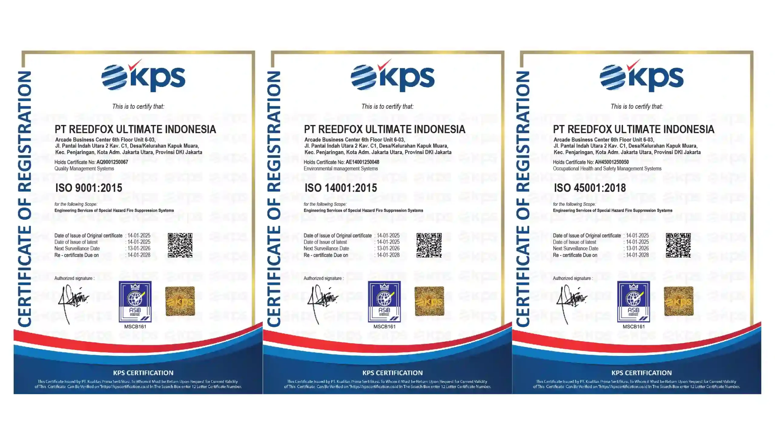 Sertifikat ISO ReedFOX Fire Suppression Systems