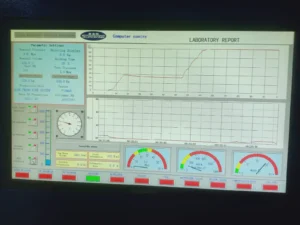 screenshoot laboratory report di layar komputer hydrotest tabung FM200 Holcim