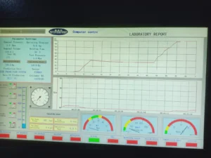 screenshoot laboratory report di layar komputer hydrotest tabung FM200 Holcim