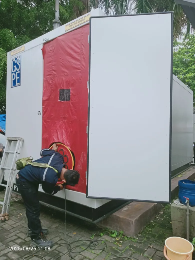 Pemasangan blower door peralatan pengujian door fan test container mobile data center