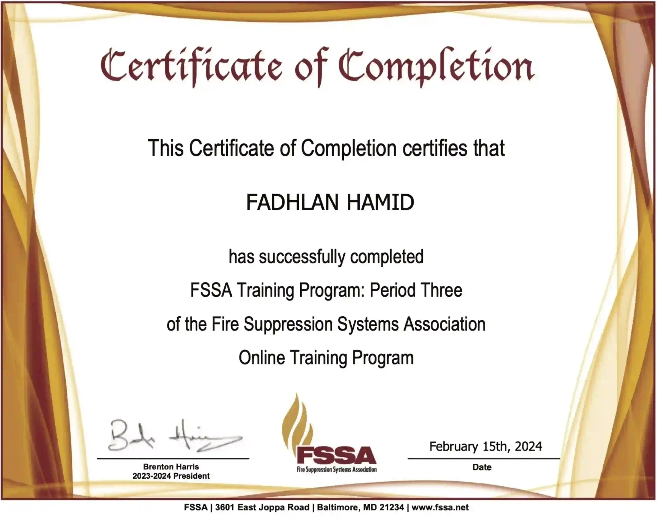 Sertifikat FSSA Period 3 Fadhlan Hamid ReedFOX