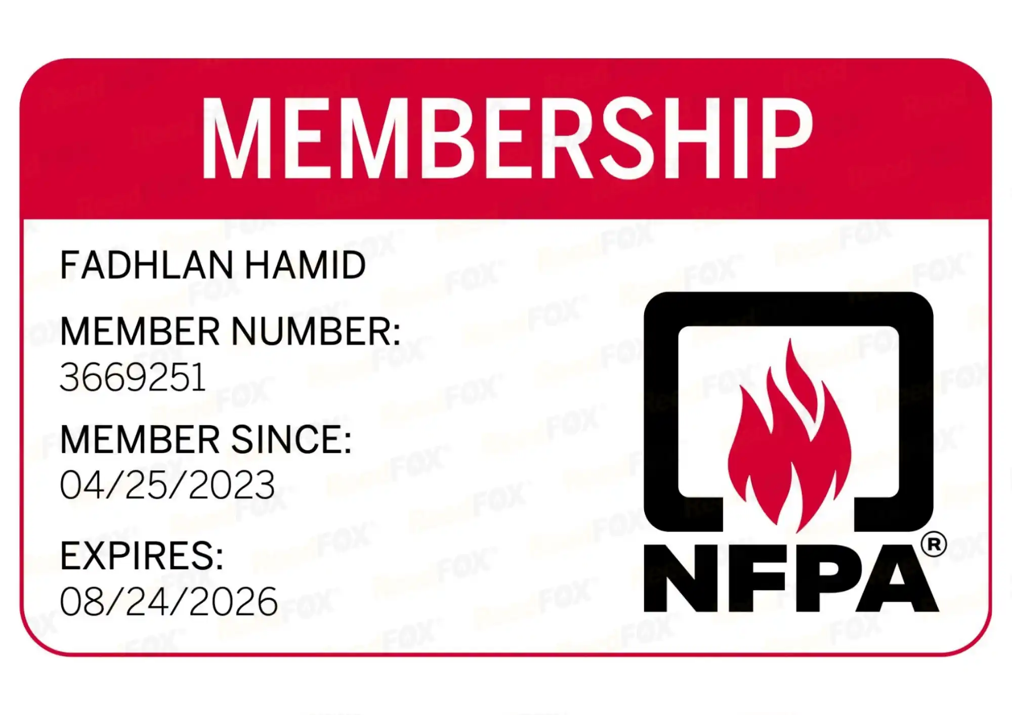 Member Card NFPA Fadhlan Hamid FHD ReedFOX