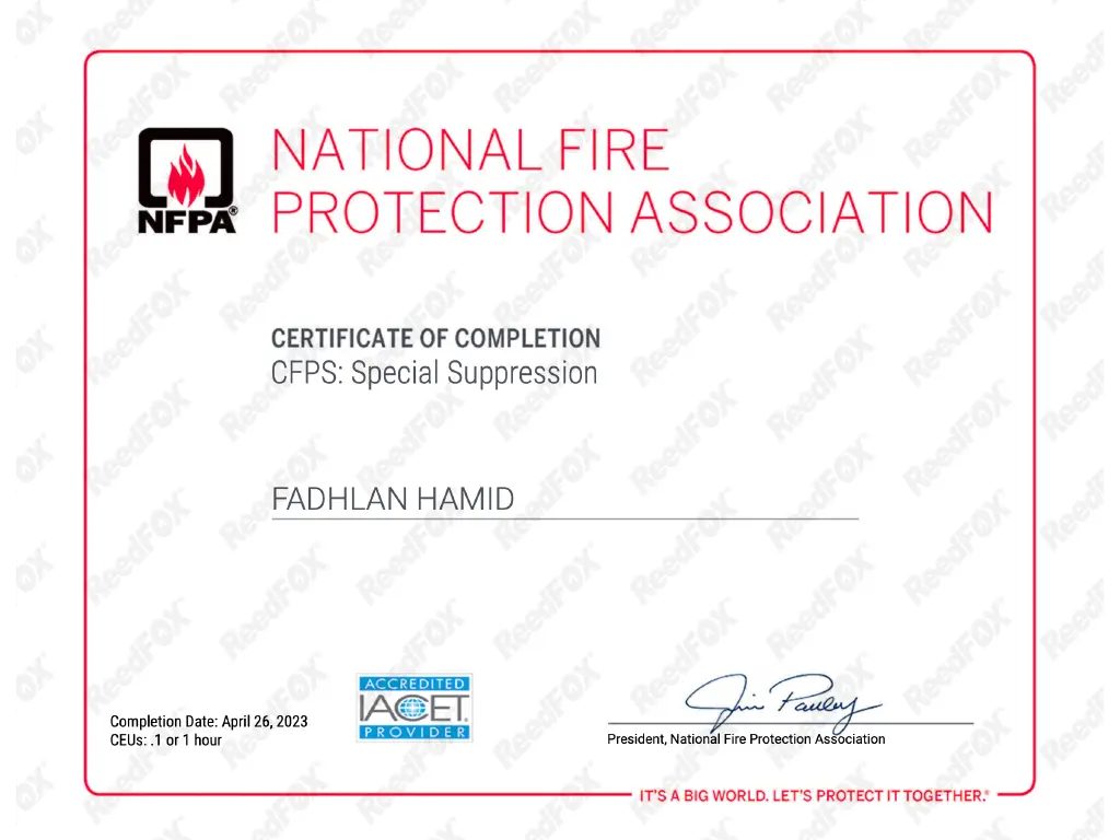 sertifikat nfpa cfps special suppression fadhlan hamid reedfox
