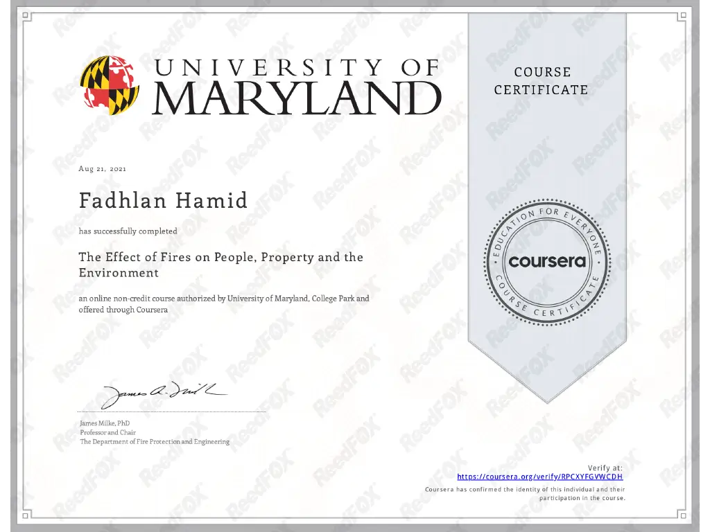 sertifikat university of maryland fadhlan hamid reedfox