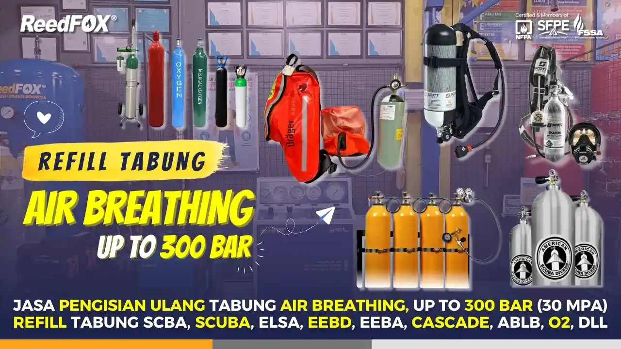 Refill tabung air breathing, scba, scuba, elsa, eebs, eeba, ablb, oksigen, dll